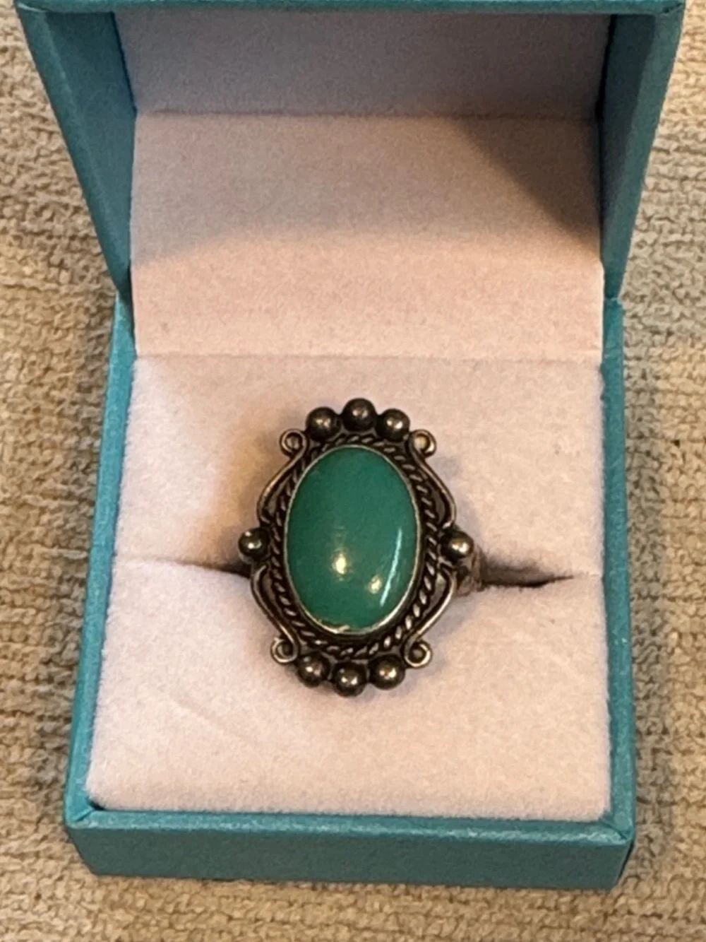 Vintage Teal Oval Stone Ring - Vintage Women Jewelry sterling silver